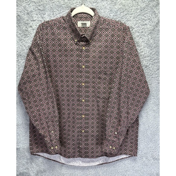 Supreme Other - Vintage Supreme Maroon Geometric Print Long Sleeve Button Down‎ Shirt Mens Large